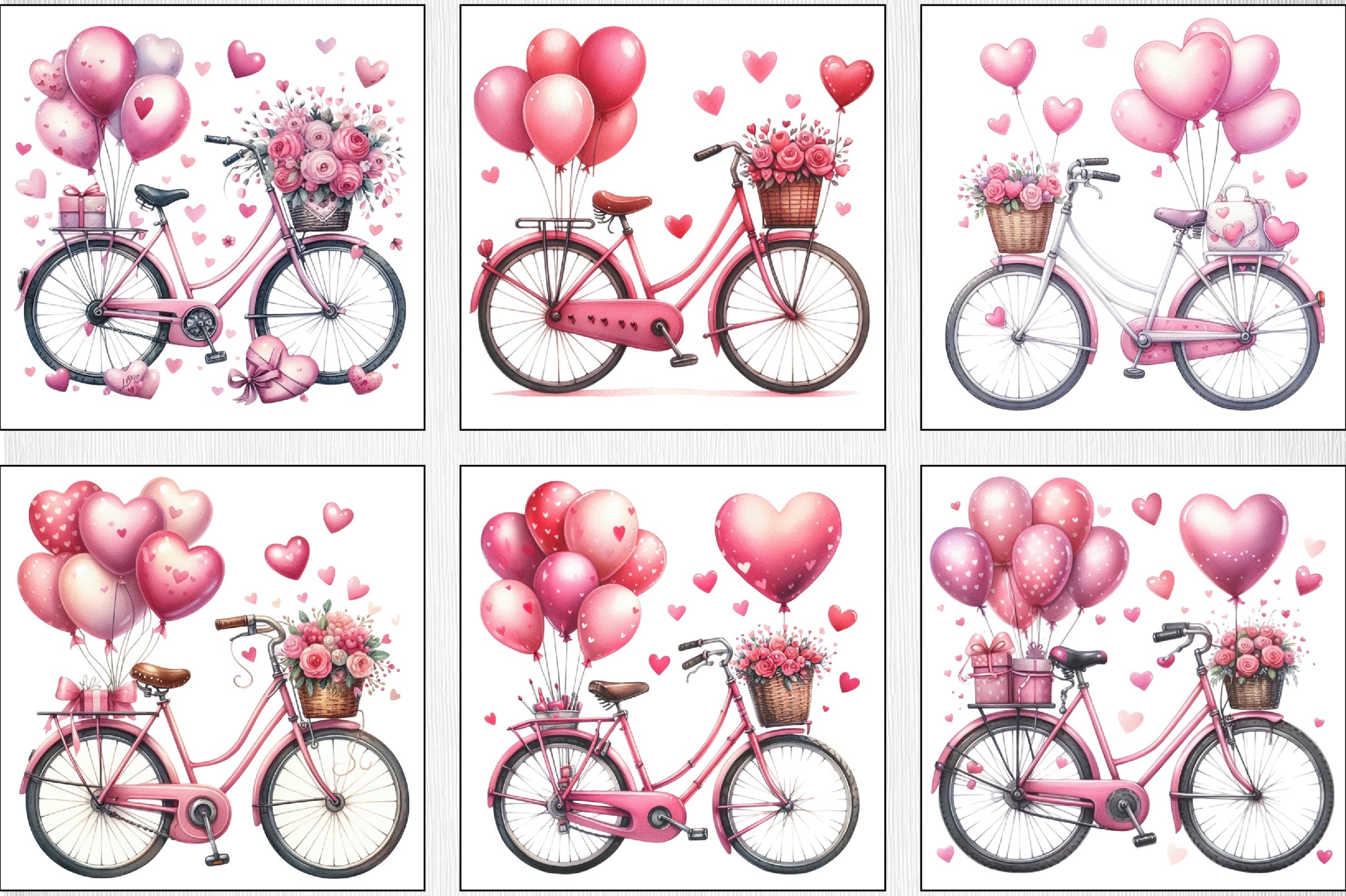 Valentine Bicycle Pink Balloons Clipart Bundle - CraftNest - Digital Crafting and Art