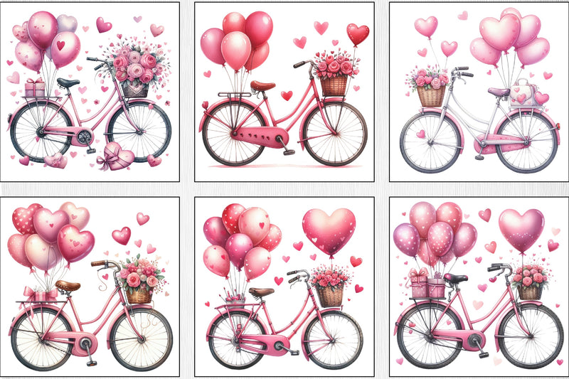 Valentine Bicycle Pink Balloons Clipart Bundle - CraftNest - Digital Crafting and Art