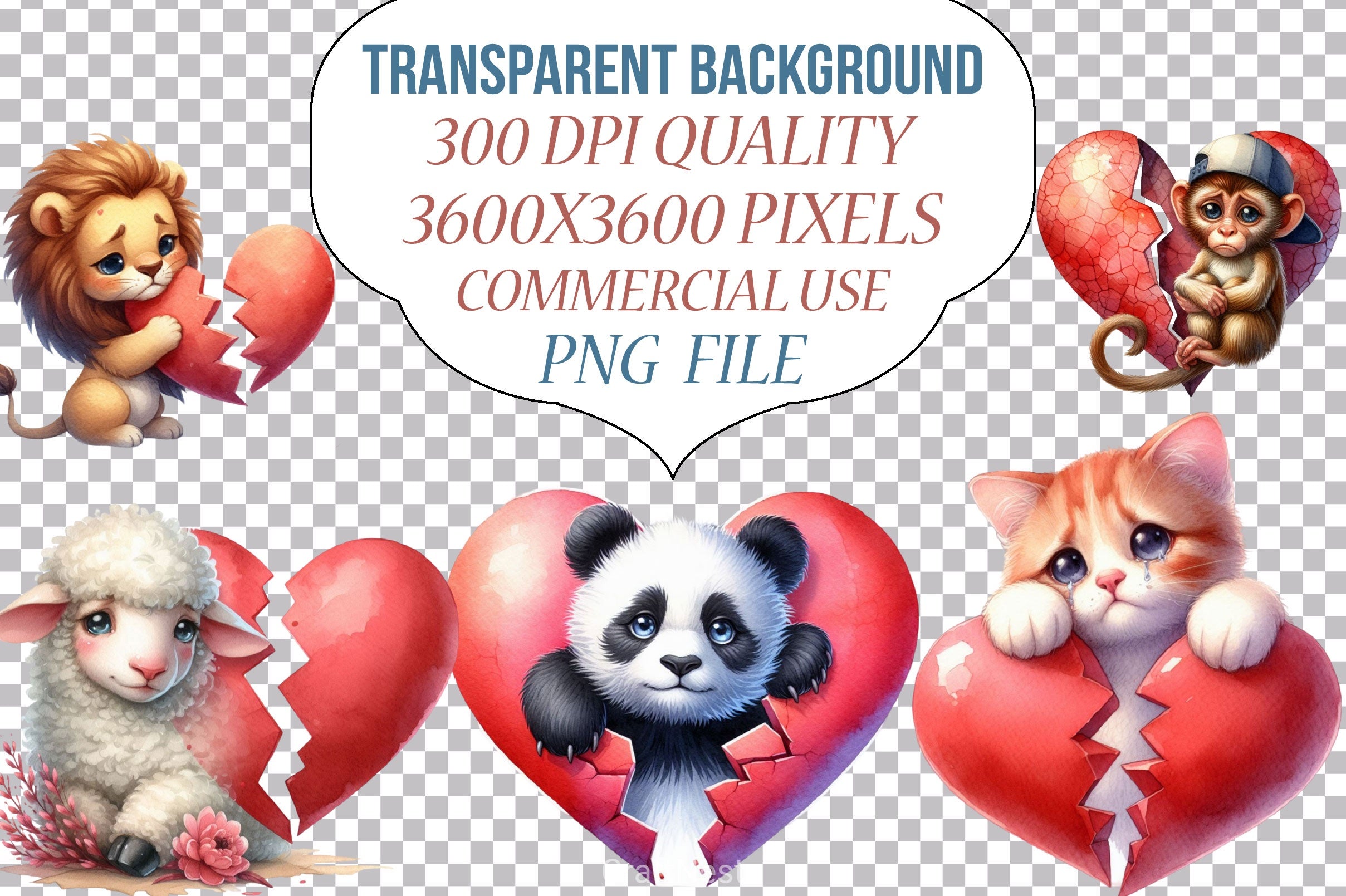 Animals Broken Heart Clipart Bundle - CraftNest - Digital Crafting and Art