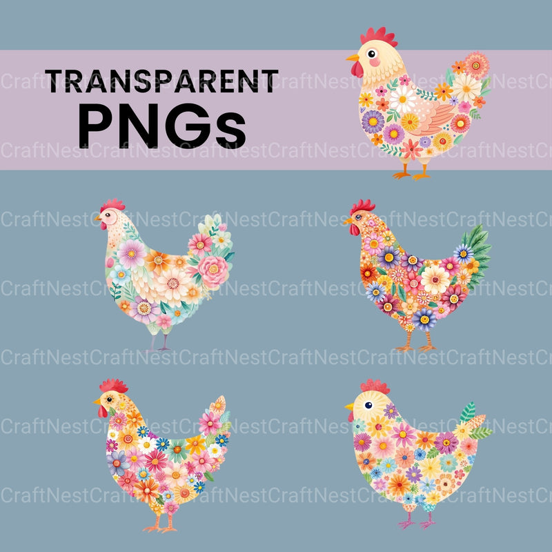 Flower Chickens Clipart Bundle - CraftNest - Digital Crafting and Art
