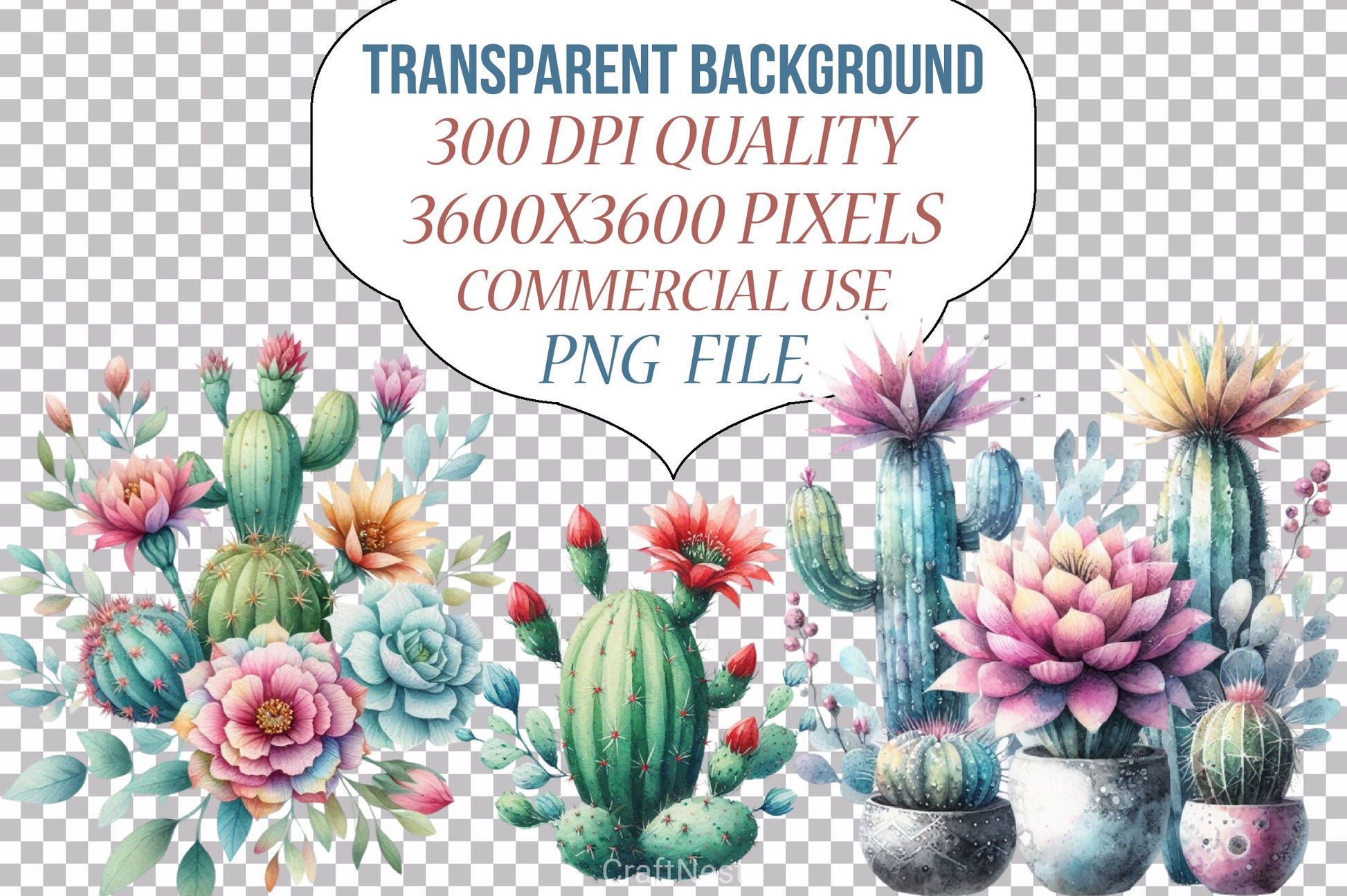Floral Cactus Clipart Bundle - CraftNest - Digital Crafting and Art