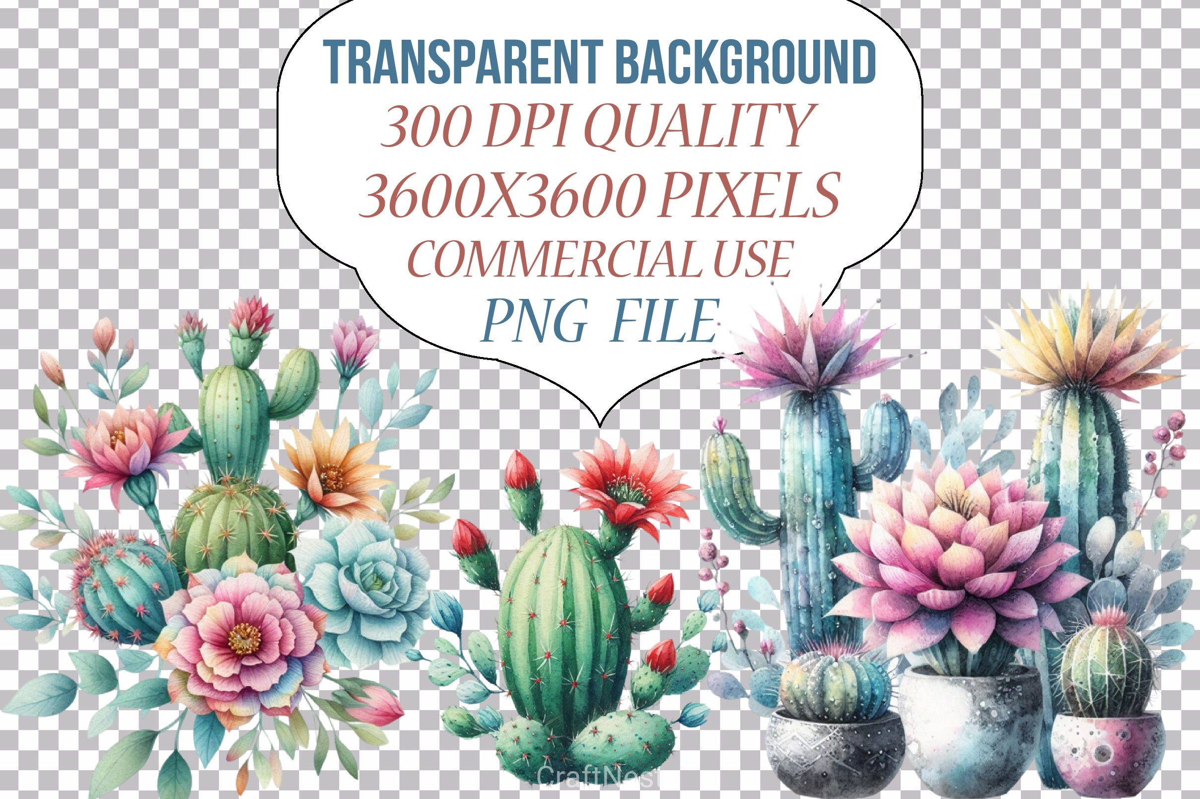 Floral Cactus Clipart Bundle - CraftNest - Digital Crafting and Art