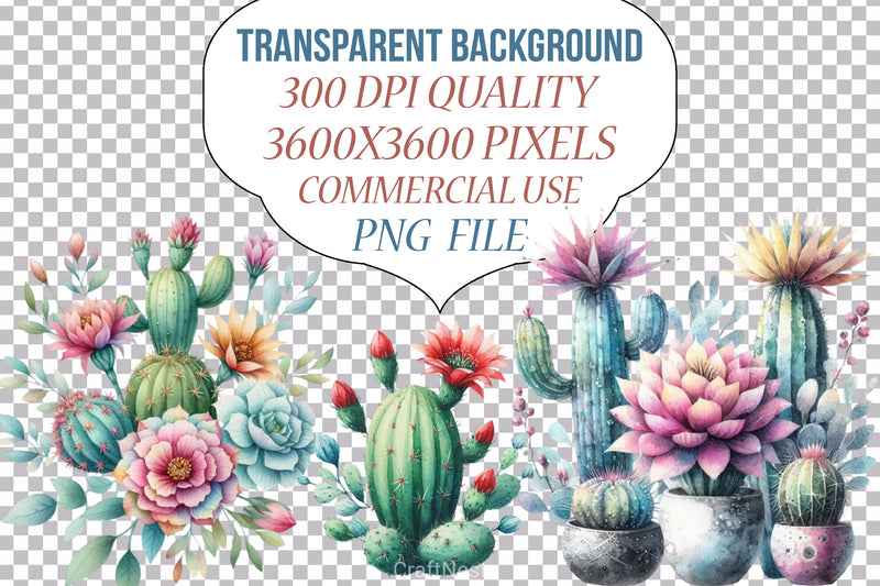 Floral Cactus Clipart Bundle - CraftNest - Digital Crafting and Art