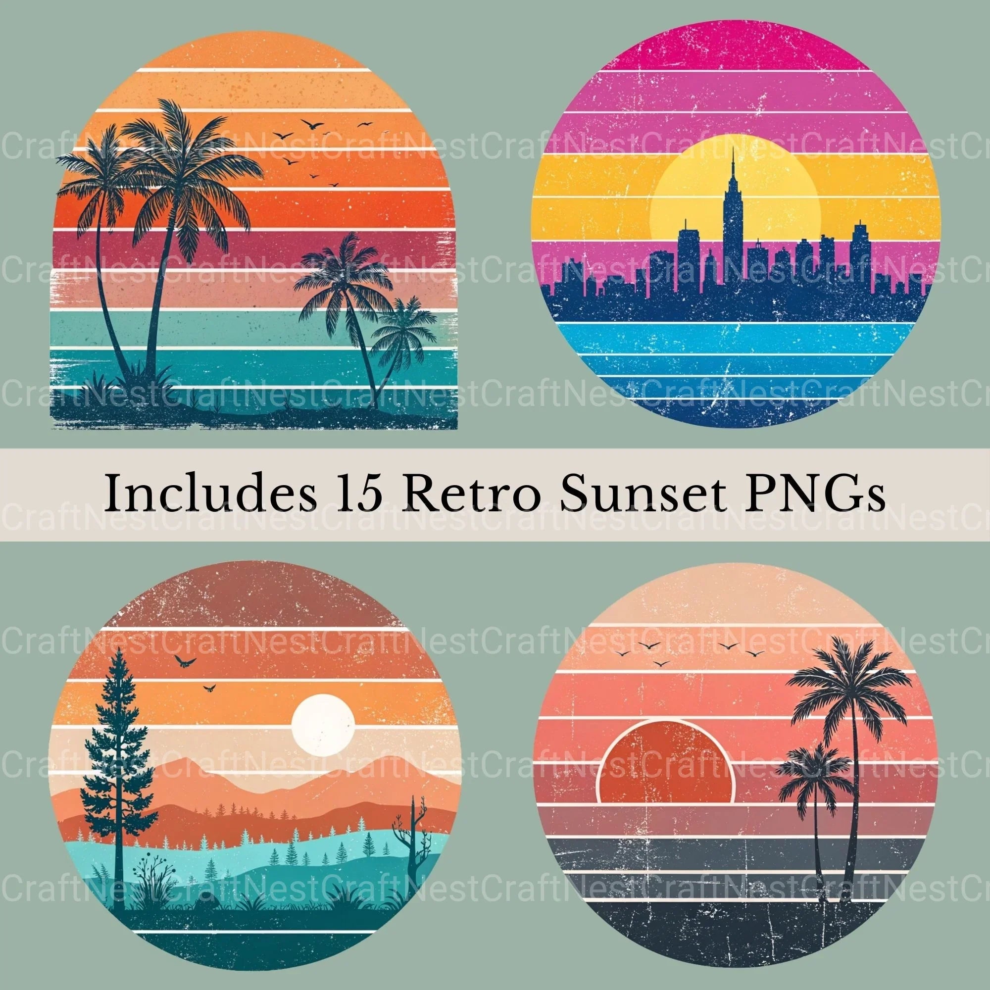 Retro Sunsets 2 Clipart Bundle - CraftNest - Digital Crafting and Art