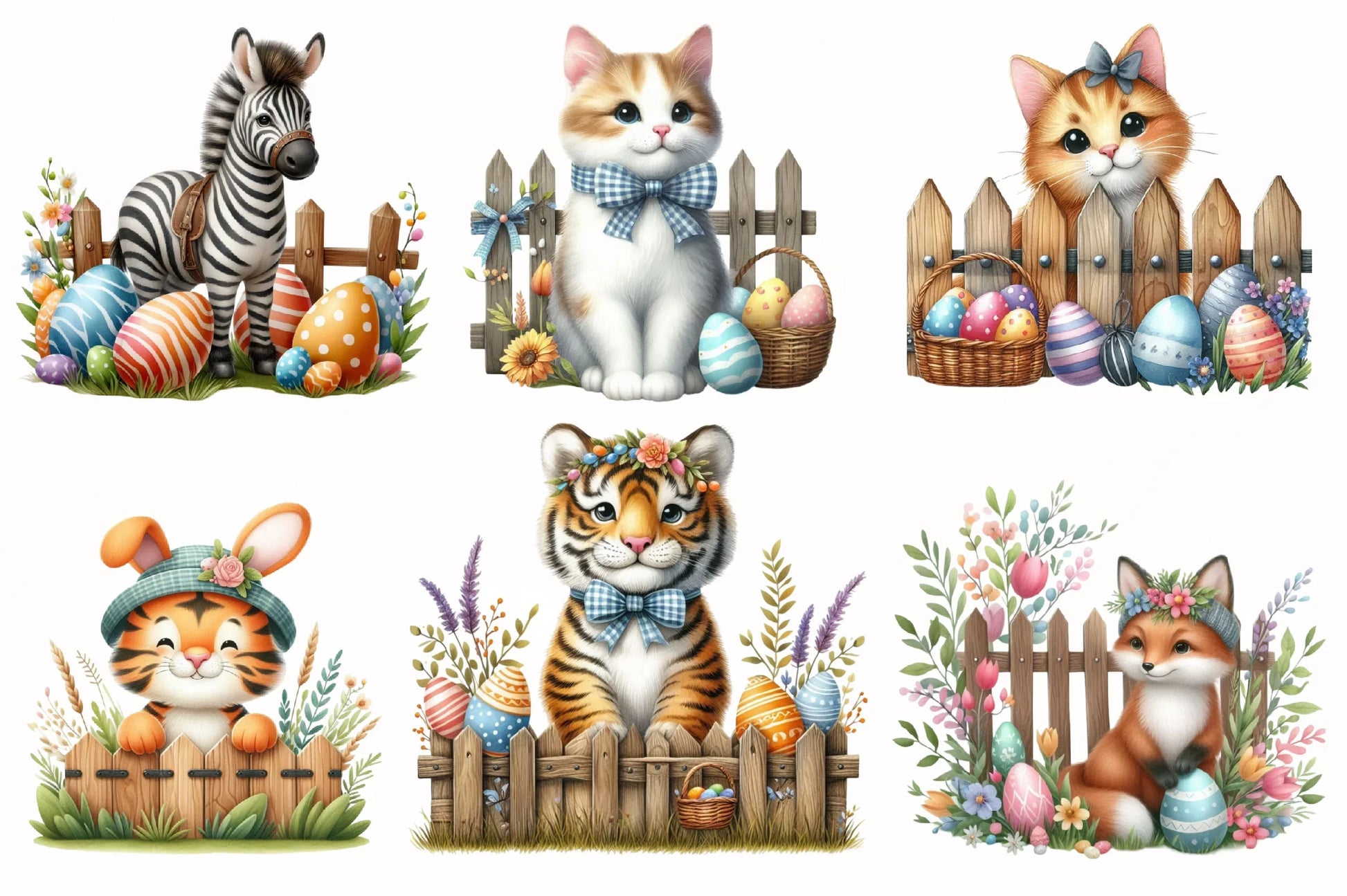 Easter Animals with Fence Clipart Bundle - CraftNest - Digital Crafting and Art
