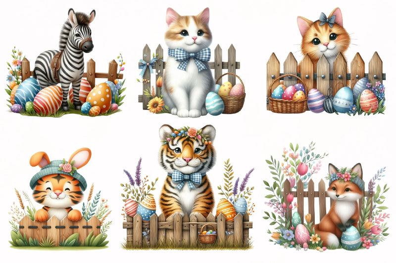 Easter Animals with Fence Clipart Bundle - CraftNest - Digital Crafting and Art