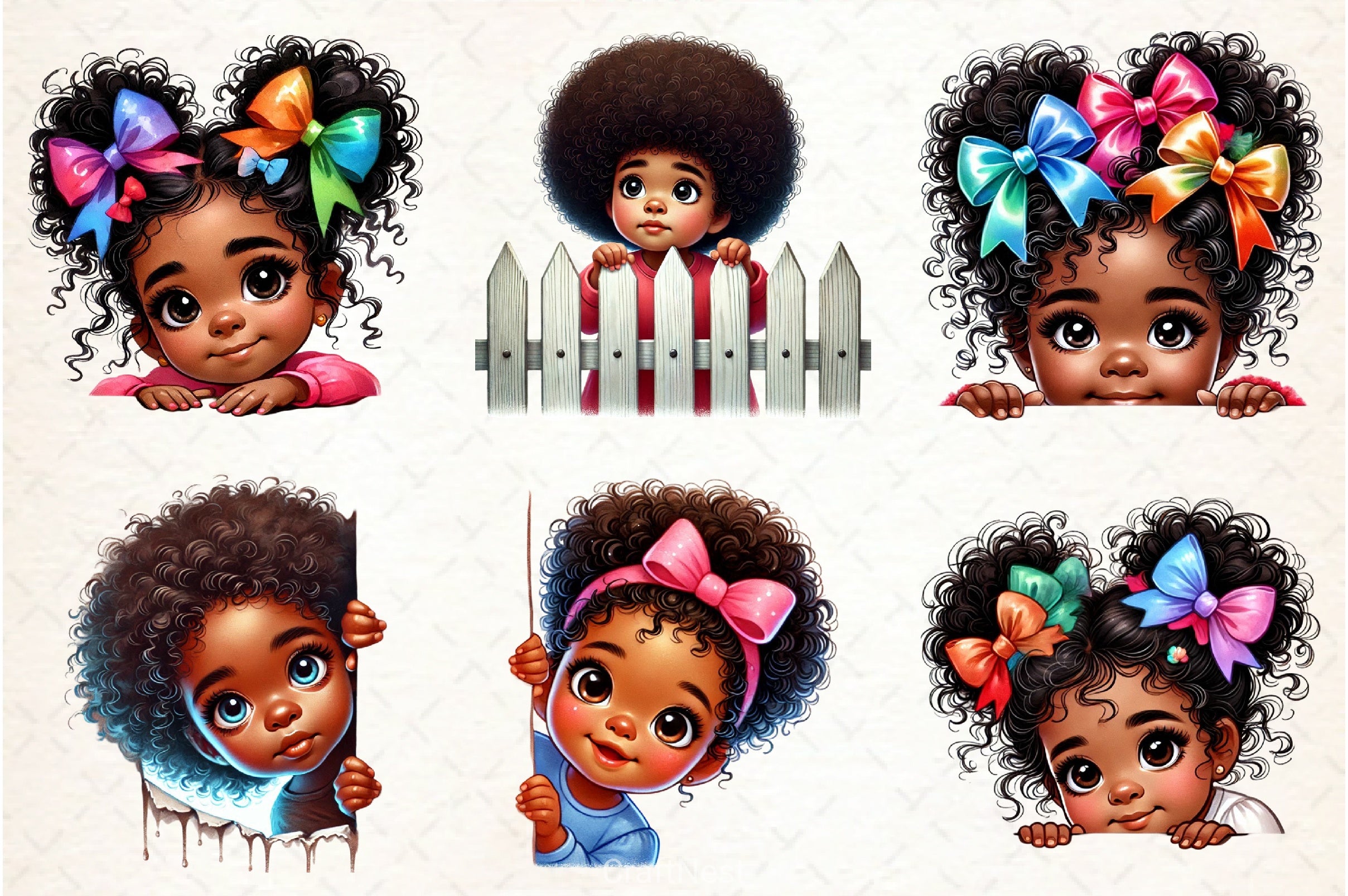 Peeking African American Girl Clipart Bundle - CraftNest - Digital Crafting and Art