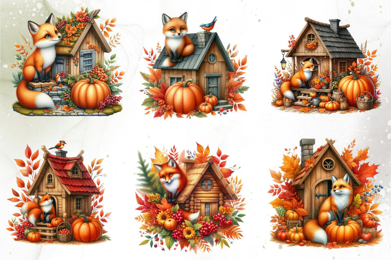 Autumn Fox House Clipart Bundle - CraftNest - Digital Crafting and Art