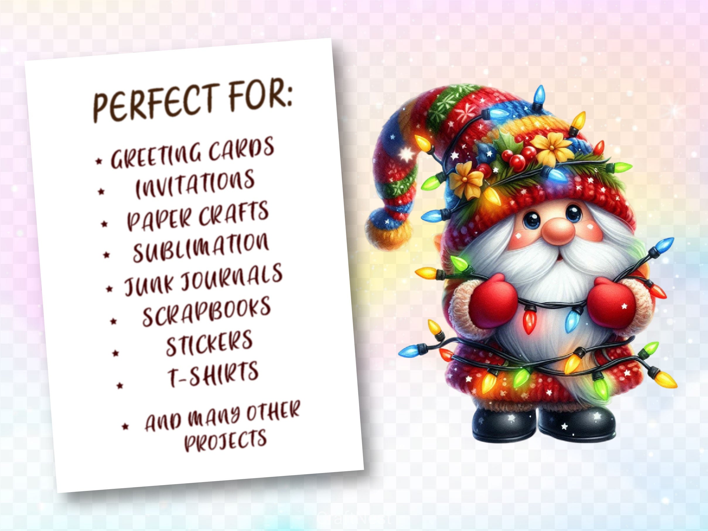 Gnome With Christmas Lights Clipart Bundle - CraftNest - Digital Crafting and Art