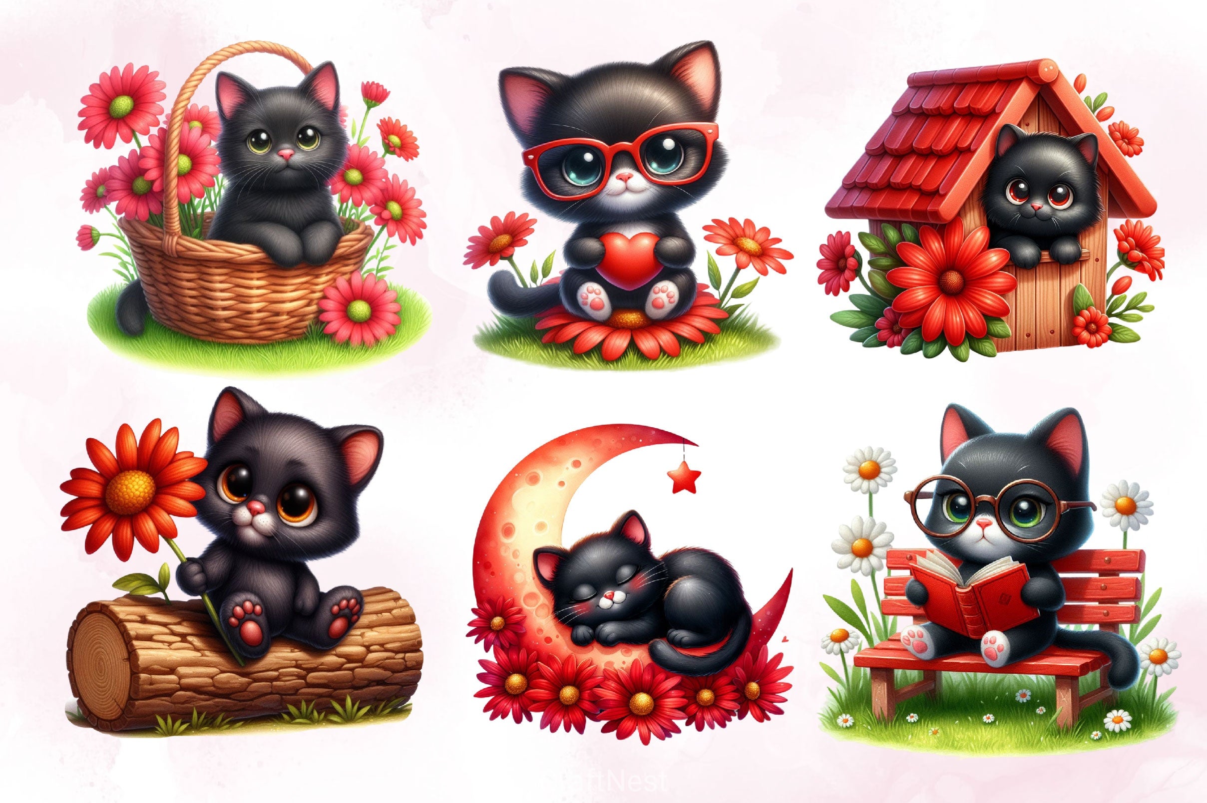 Cute Black Cat Clipart Bundle - CraftNest - Digital Crafting and Art