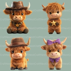 Highland Cows 3D Clipart Bundle - CraftNest - Digital Crafting and Art