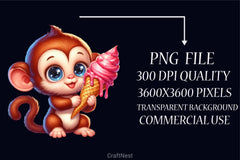 Monkey Ice Cream Clipart Bundle - CraftNest - Digital Crafting and Art
