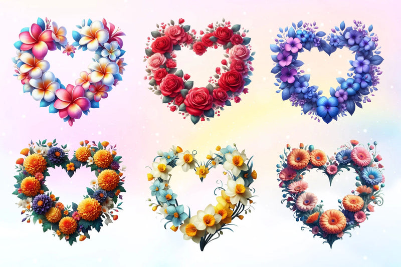 Floral Heart Wreath Clipart Bundle - CraftNest - Digital Crafting and Art