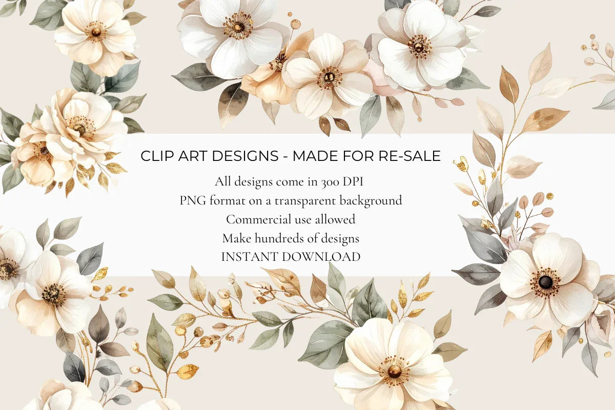 Champagne & Ivory Wreaths Clipart - CraftNest - Digital Crafting and Art