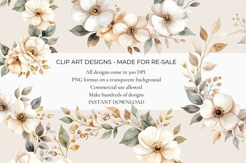 Champagne & Ivory Wreaths Clipart - CraftNest - Digital Crafting and Art