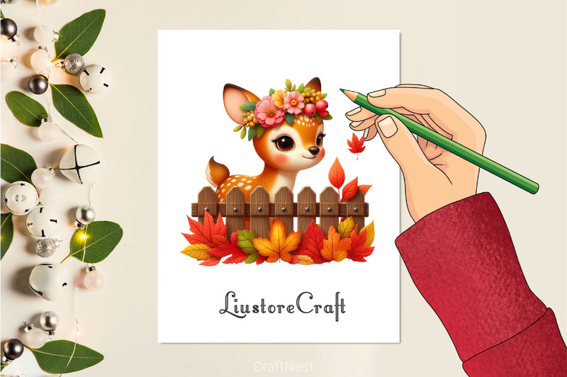 Autumn Cute Deer Clipart Bundle 2 - CraftNest - Digital Crafting and Art
