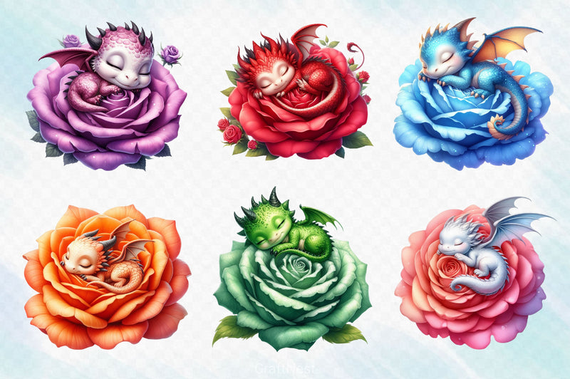 Baby Dragons In Flowers Clipart Bundle 2 - CraftNest - Digital Crafting and Art
