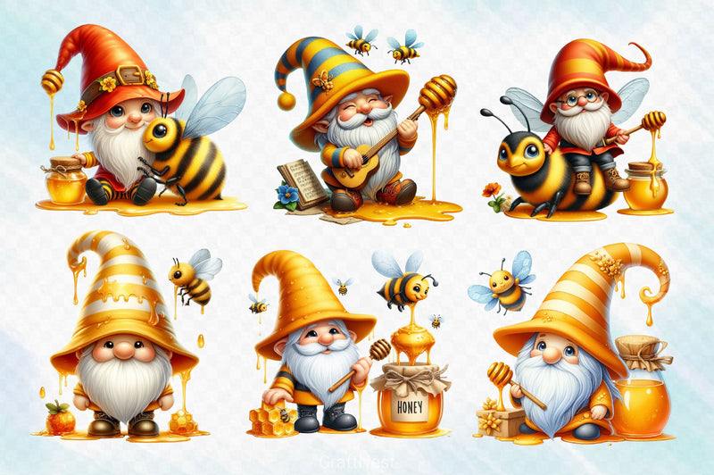 Honey Bee Gnome Clipart Bundle 4 - CraftNest - Digital Crafting and Art