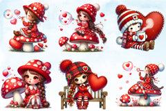 Red Valentine Gnome Girl Clipart Bundle - CraftNest - Digital Crafting and Art