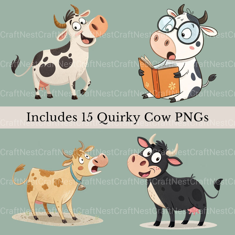 Cows Quirky Clipart Bundle - CraftNest - Digital Crafting and Art
