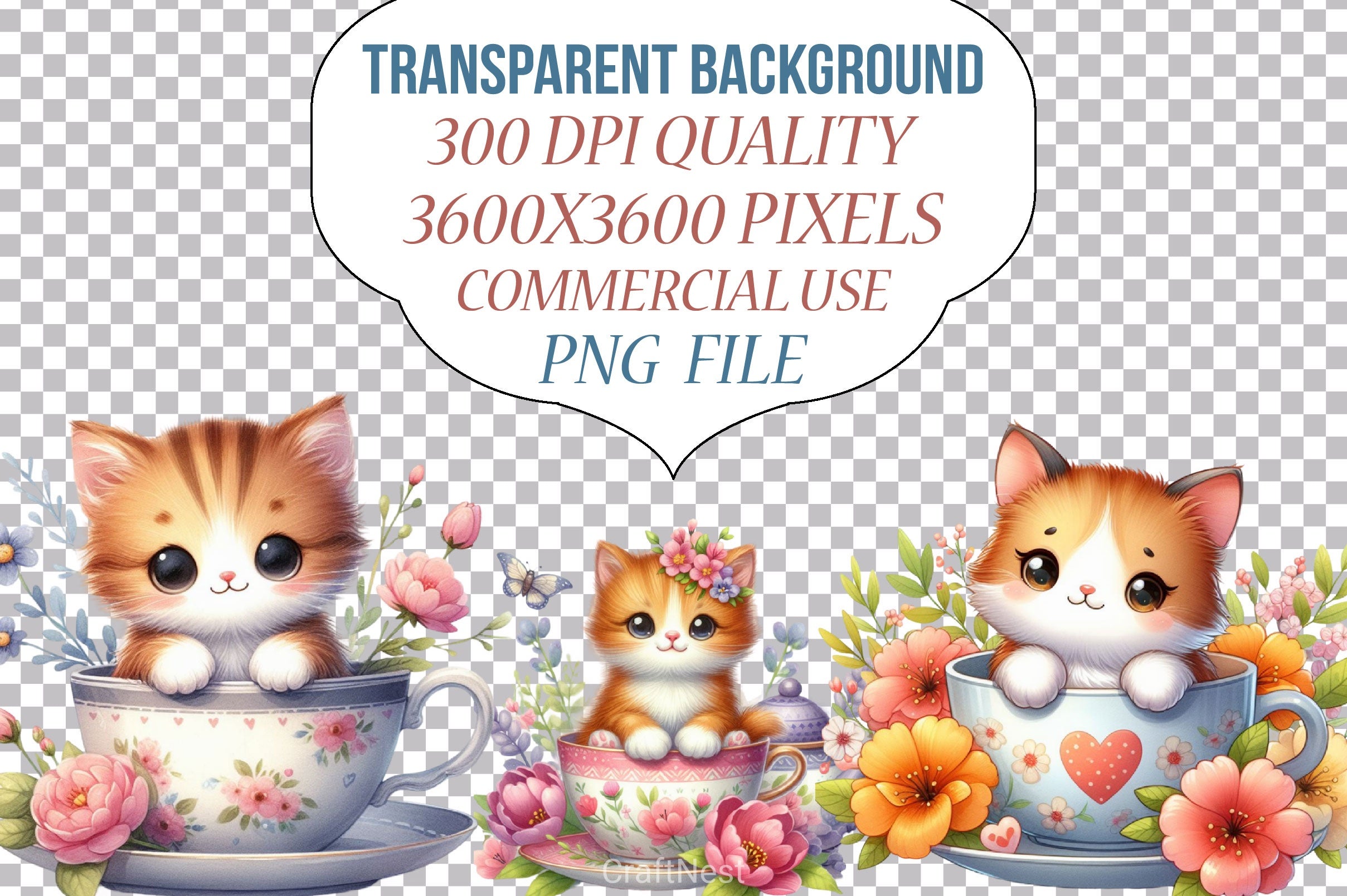 Floral Kitten Cup Clipart Bundle - CraftNest - Digital Crafting and Art