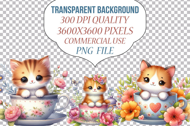 Floral Kitten Cup Clipart Bundle - CraftNest - Digital Crafting and Art