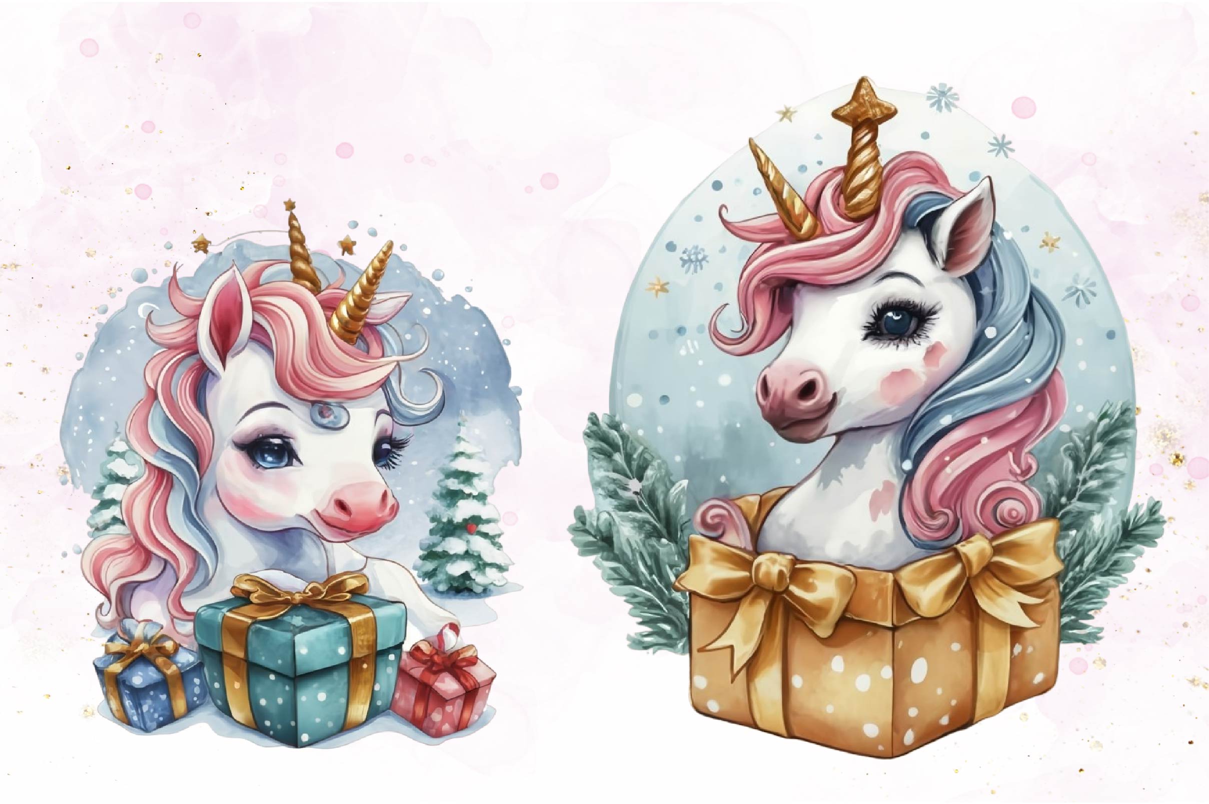 Magical Floral Christmas Unicorn Design Clipart Bundle - CraftNest - Digital Crafting and Art