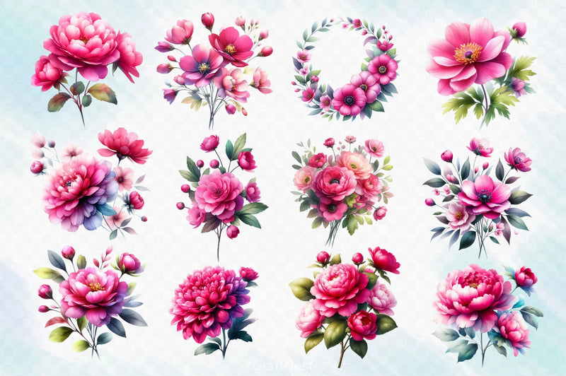 Pink Flowers Clipart Bundle - CraftNest - Digital Crafting and Art