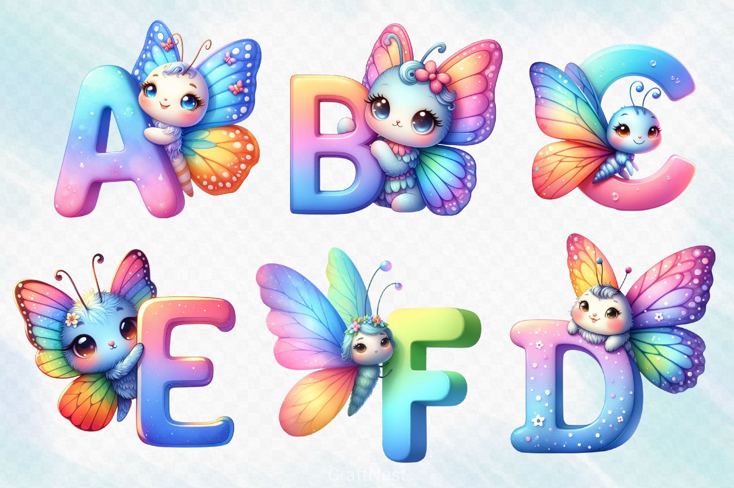Cute Butterfly Alphabet Clipart Bundle - CraftNest - Digital Crafting and Art