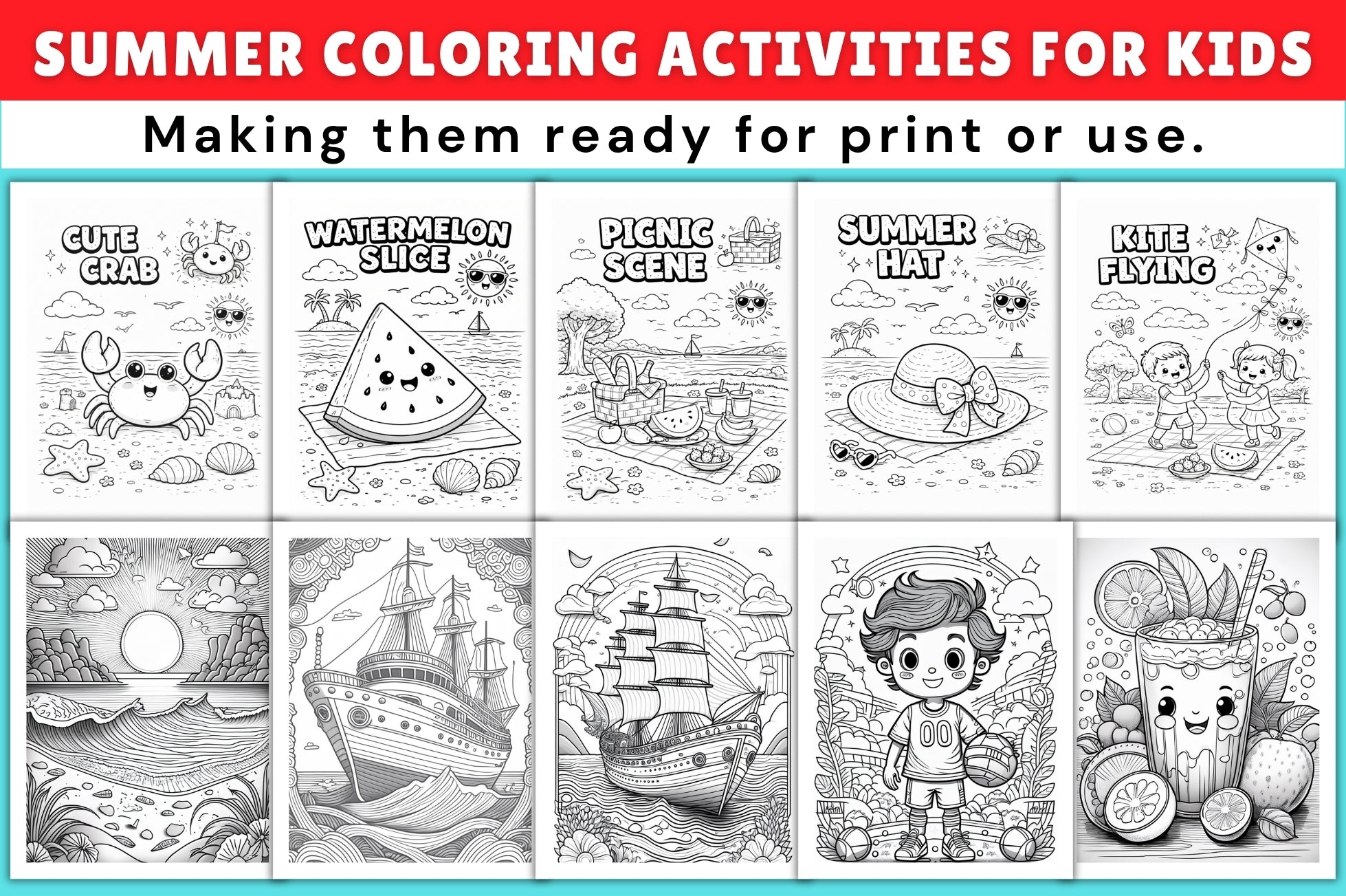 Summer Coloring Activities for Kids Workbook