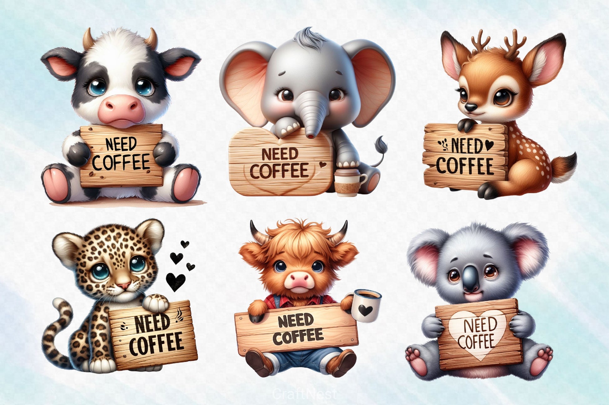 Cute Tired Animals Love Coffee Clipart Bundle - CraftNest - Digital Crafting and Art