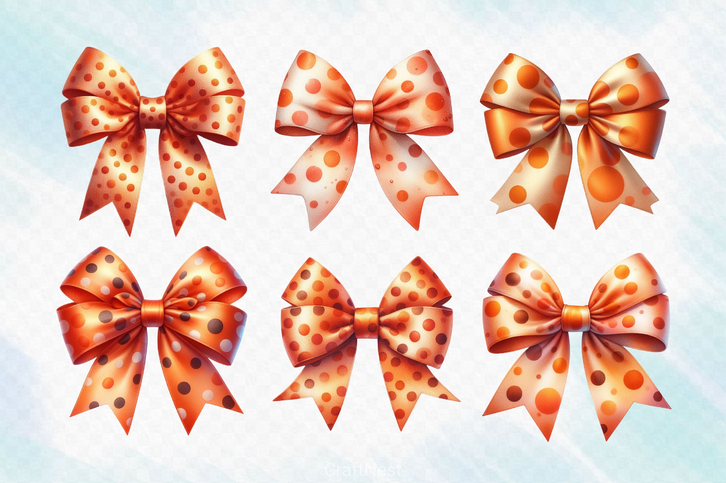 Watercolour Orange Bows Clipart Bundle - CraftNest - Digital Crafting and Art