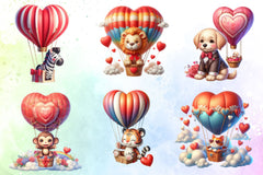 Valentine's Hot Air Balloon Animals Clipart Bundle - CraftNest - Digital Crafting and Art