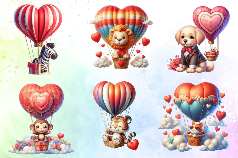 Valentine's Hot Air Balloon Animals Clipart Bundle - CraftNest - Digital Crafting and Art