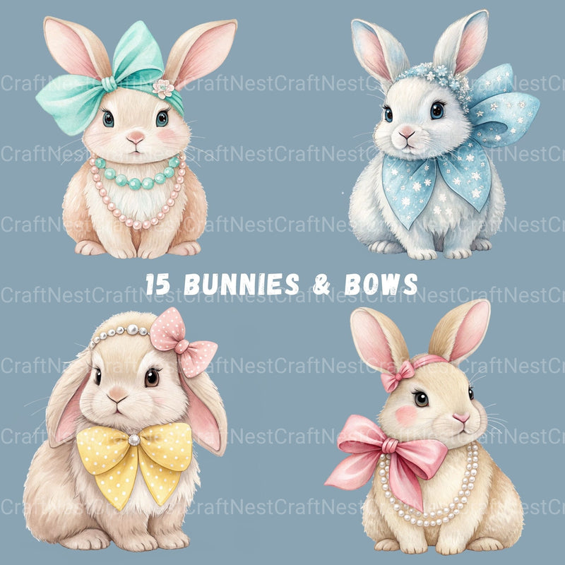 Bunnies Coquette Bow Clipart Bundle - CraftNest - Digital Crafting and Art