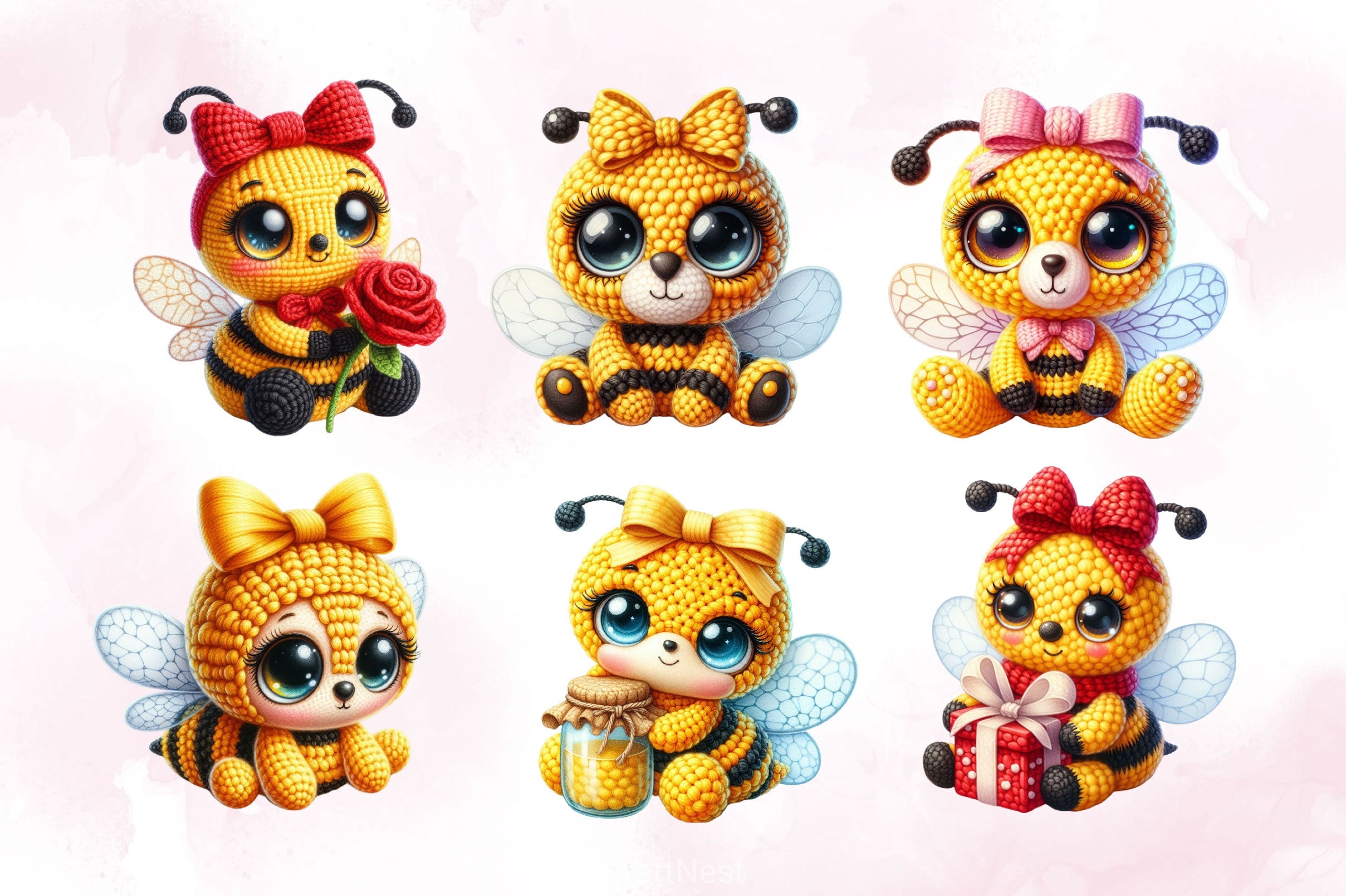 Crochet Cute Bee Clipart Bundle 2 - CraftNest - Digital Crafting and Art