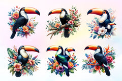 Floral Toucans Clipart Bundle 2 - CraftNest - Digital Crafting and Art