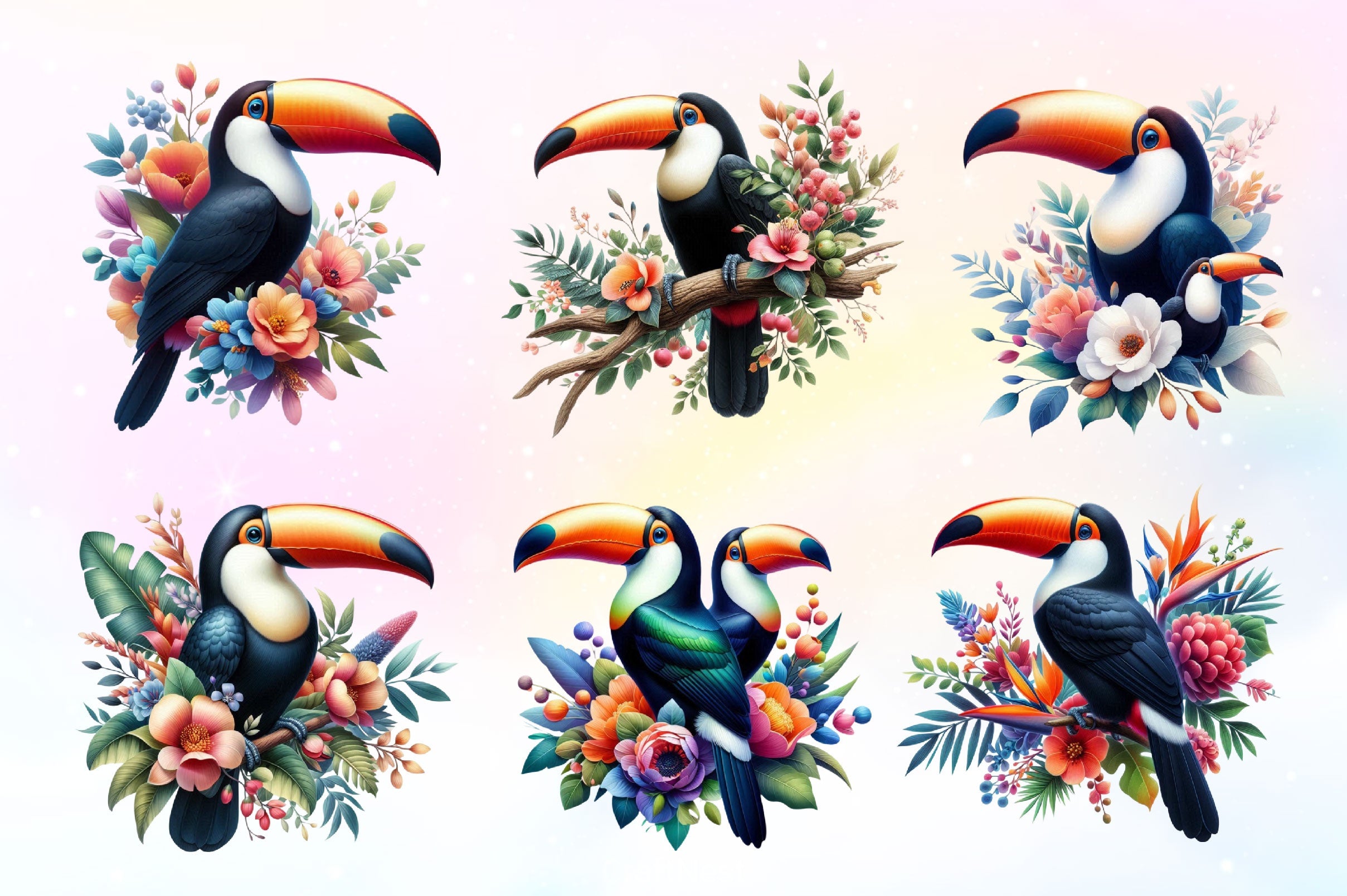 Floral Toucans Clipart Bundle 2 - CraftNest - Digital Crafting and Art
