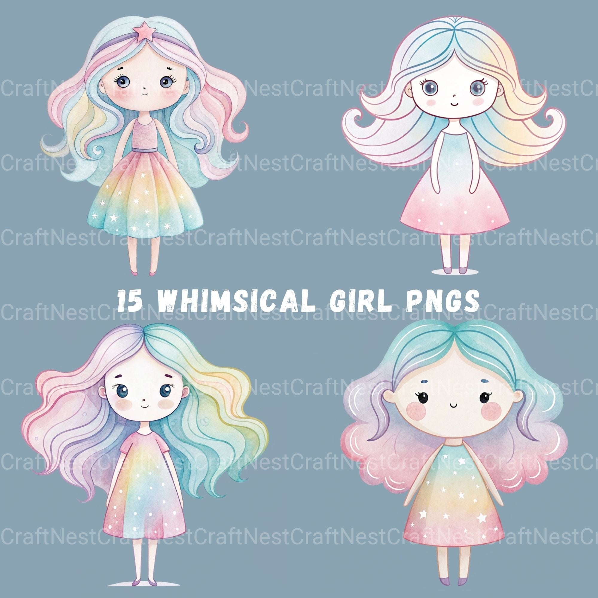 Whimsical Girls Clipart Bundle - CraftNest - Digital Crafting and Art