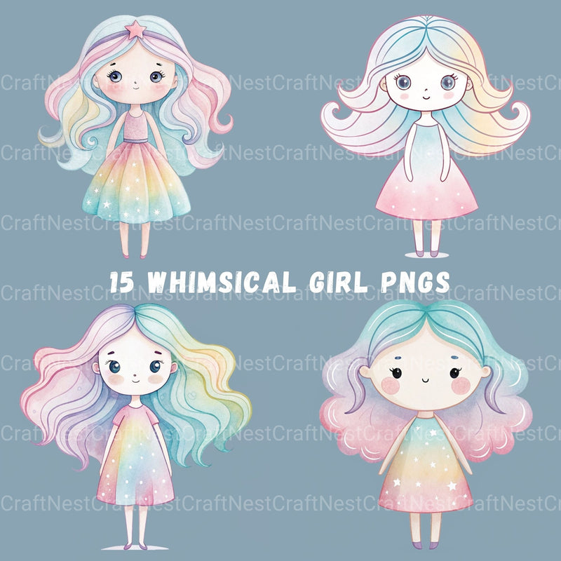 Whimsical Girls Clipart Bundle - CraftNest - Digital Crafting and Art