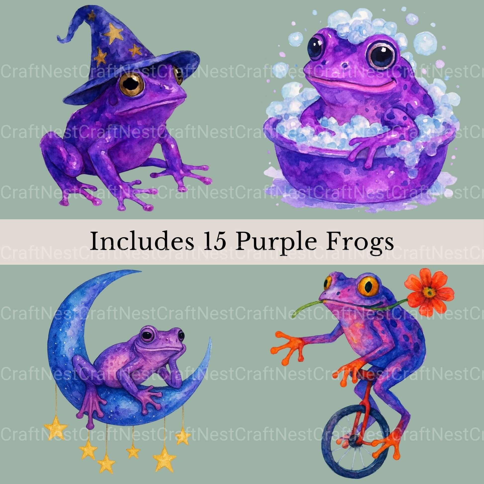 Purple Frogs Sora Clipart Bundle - CraftNest - Digital Crafting and Art