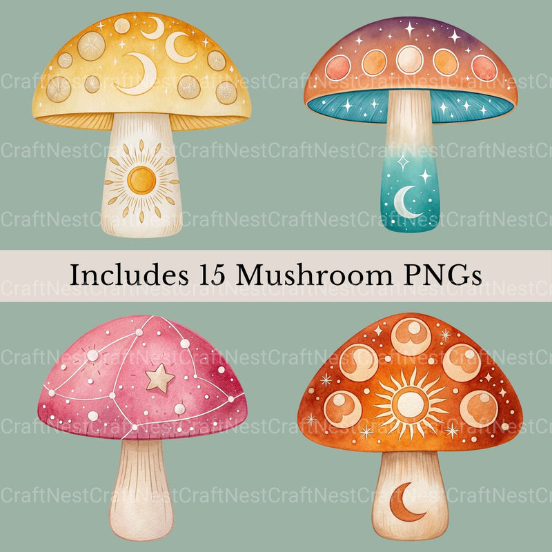 Mushrooms Celestial Clipart Bundle - CraftNest - Digital Crafting and Art