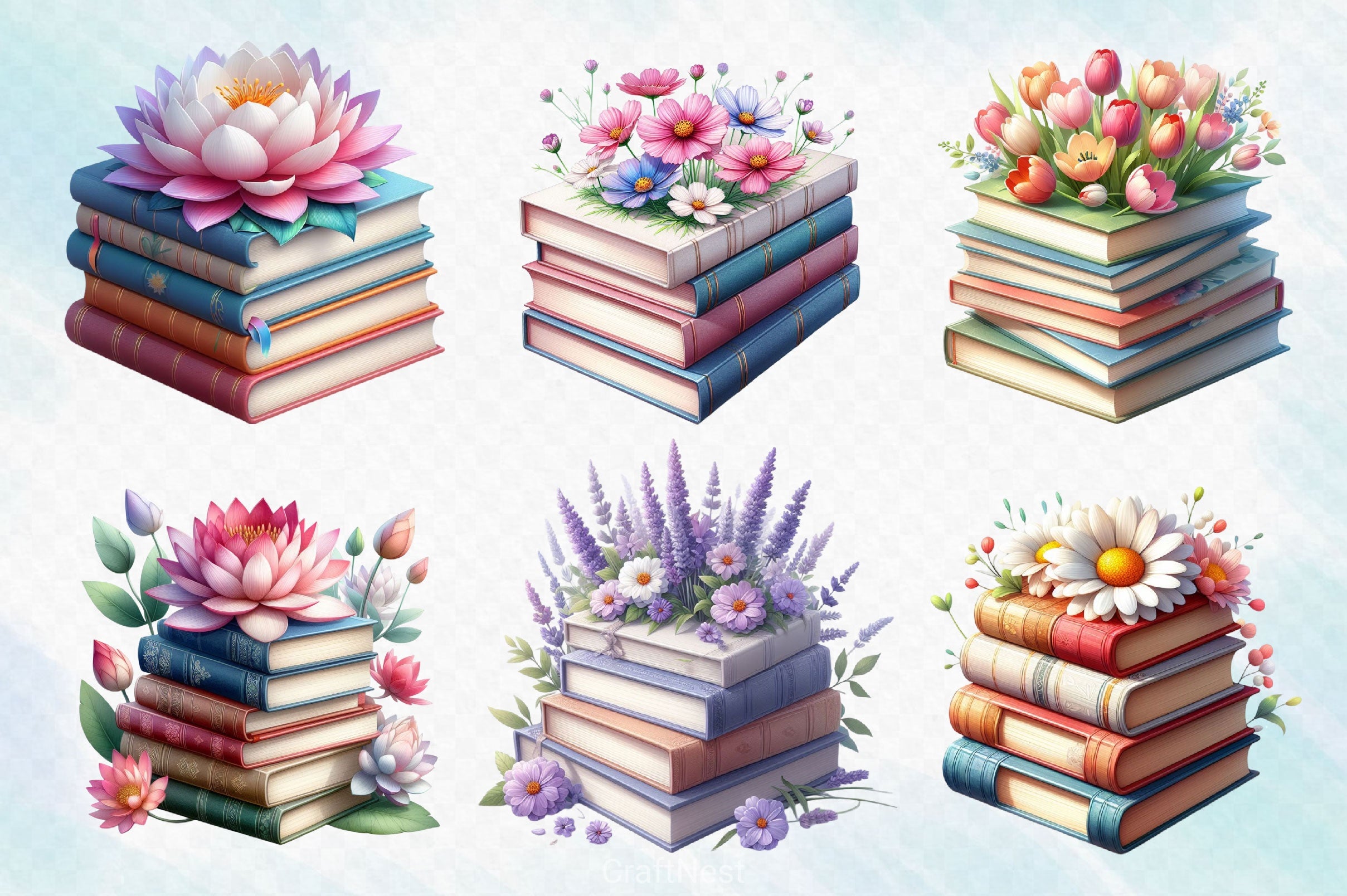 Spring Flower Book Stack Clipart Bundle 2 - CraftNest - Digital Crafting and Art