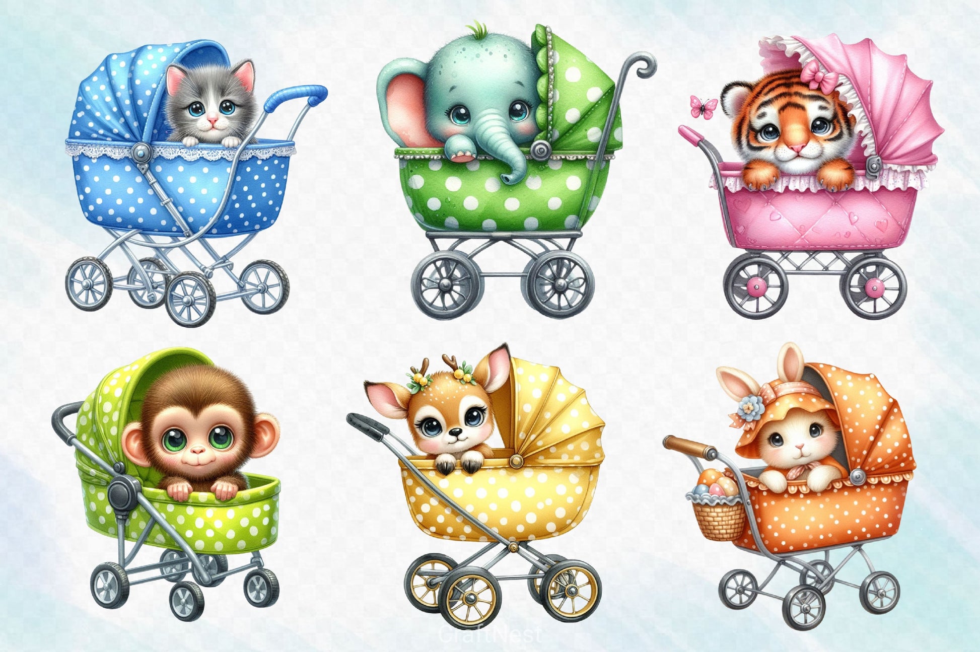 Peeking Baby Animals In Stroller Clipart Bundle - CraftNest - Digital Crafting and Art