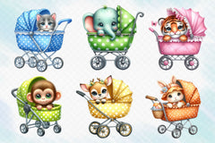 Peeking Baby Animals In Stroller Clipart Bundle - CraftNest - Digital Crafting and Art