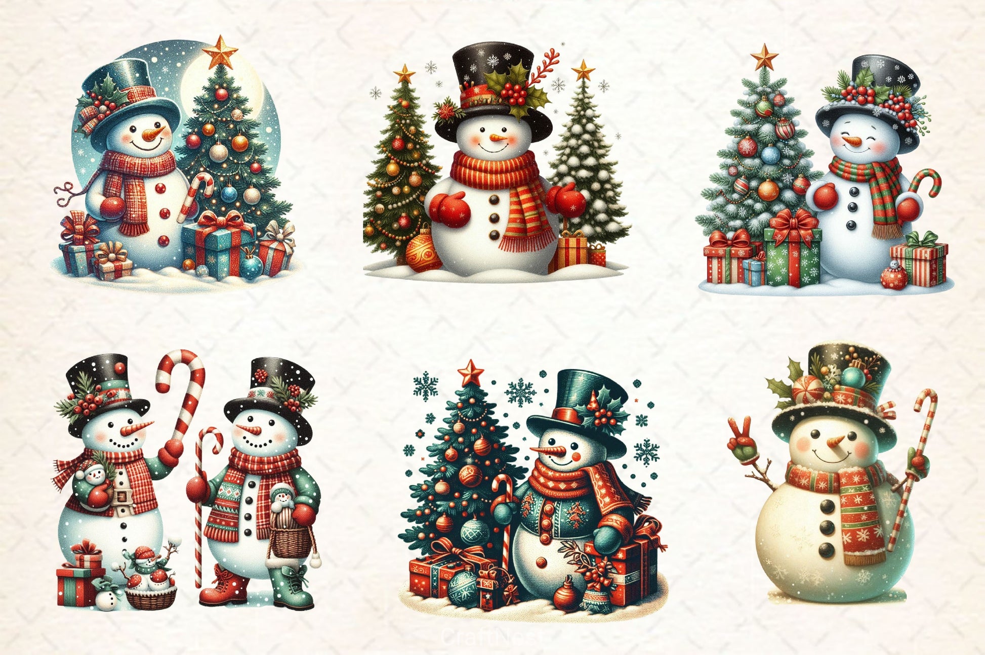 Vintage Christmas Snowman Clipart Bundle - CraftNest - Digital Crafting and Art