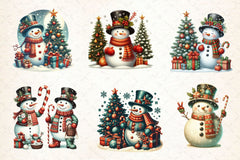 Vintage Christmas Snowman Clipart Bundle - CraftNest - Digital Crafting and Art