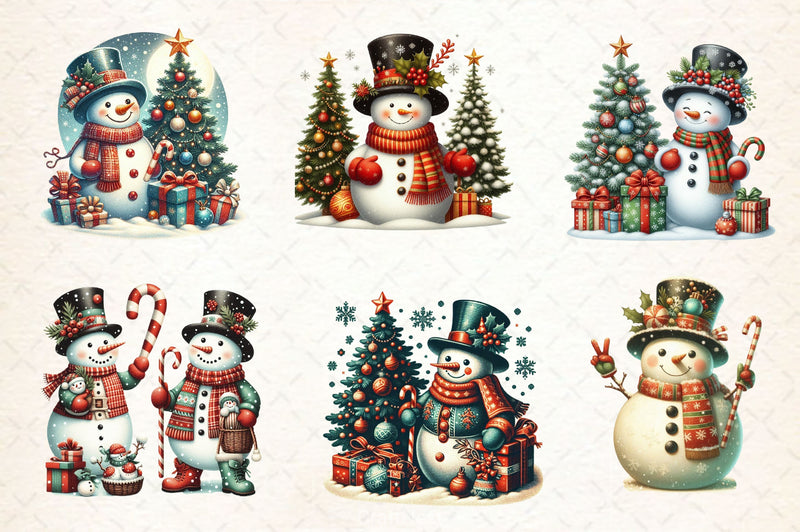 Vintage Christmas Snowman Clipart Bundle - CraftNest - Digital Crafting and Art