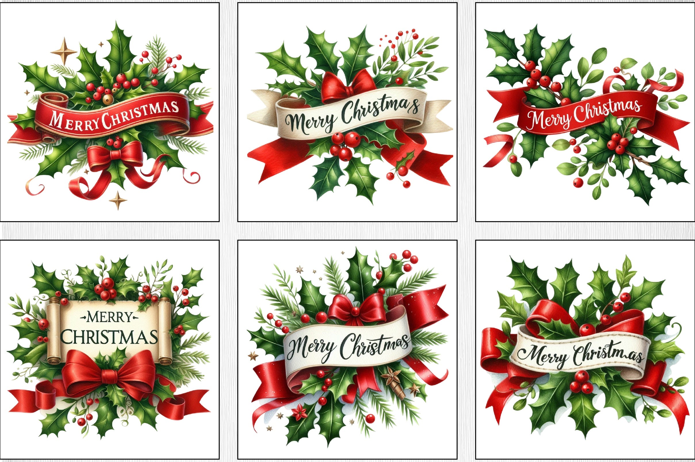 Merry Christmas Ribbons Clipart Bundle - CraftNest - Digital Crafting and Art