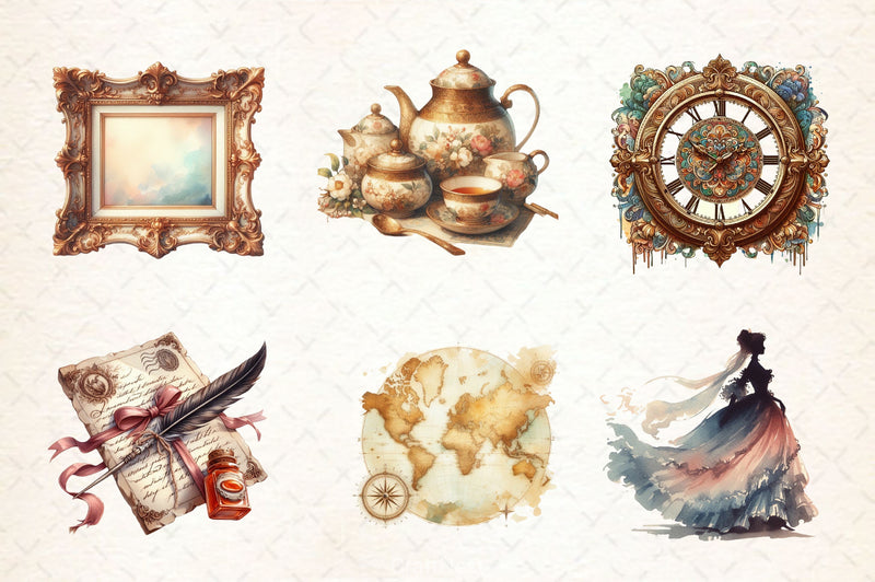 Antique Beige Aesthetic Clipart Bundle - CraftNest - Digital Crafting and Art